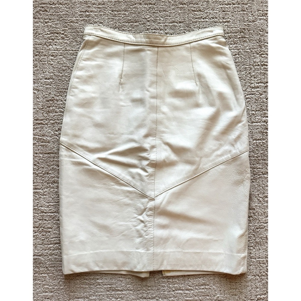 Vintage Baez Leather Pencil Skirt Winter White Lined High Waisted 70s Western
